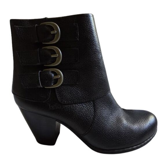 Bolo by Born Ankle Boots Leather Black Buckle Moto Goth Biker Block Heel Sz. 7.5 - Picture 1 of 15